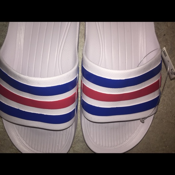 Adidas Blue Red & White Striped Slides! SOLD OUT - Picture 4 of 8